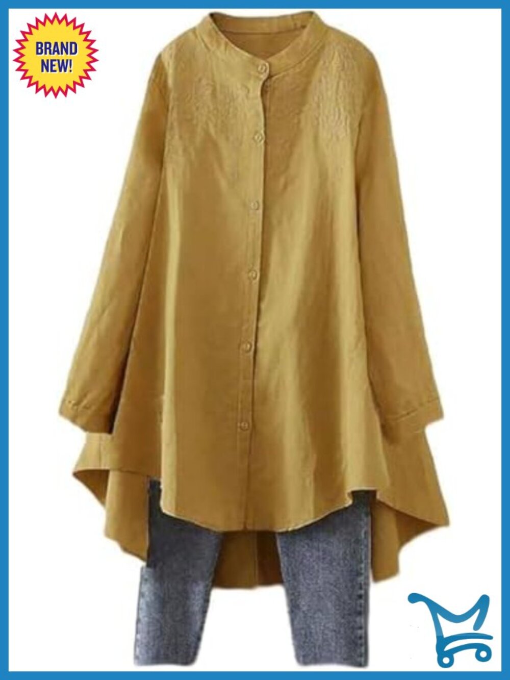 Women's Cotton Linen Button Down Shirt Casual Blouse Long Sleeve